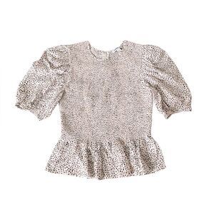 Express Polka Dot Smocked Peplum Top Pink, White, and Black